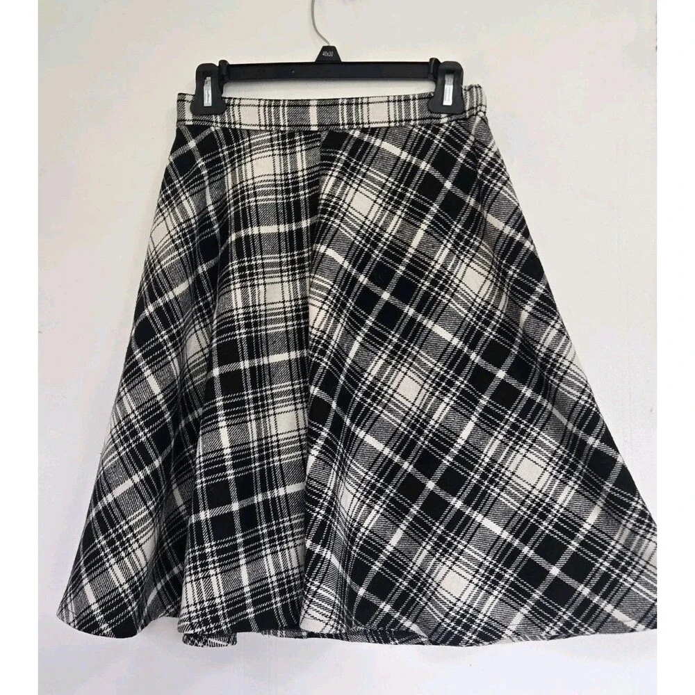 Allegra K Skirt Womens S Midi Black White Plaid Preppy Academia Grunge NWT - Picture 1 of 9